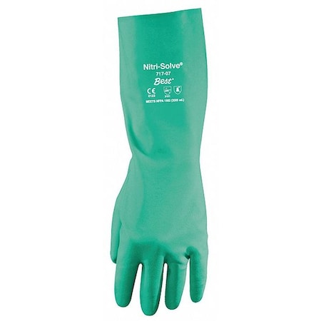 Showa Chemical Resistant Gloves, Nitrile, 13 in L, 11 mil, Green, L, 1 PR 717-09-V