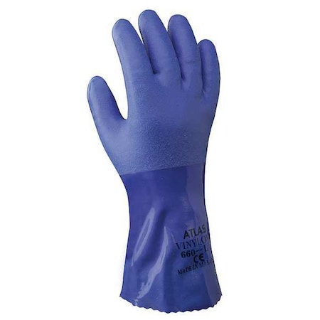 Showa 660 Chemical Resistant Gloves, PVC, 12 in L, 16 mil, Blue/Yellow, 11, 1 PR 660XXL-11