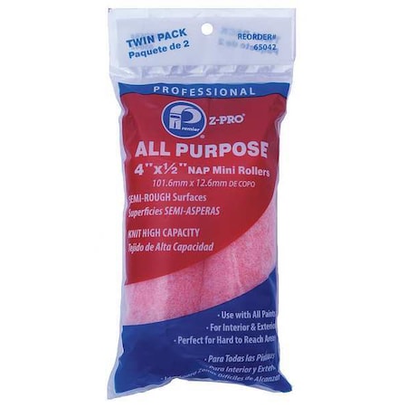 Premier 4" Mini Paint Roller Cover, 1/2" Nap, Polyester 65042