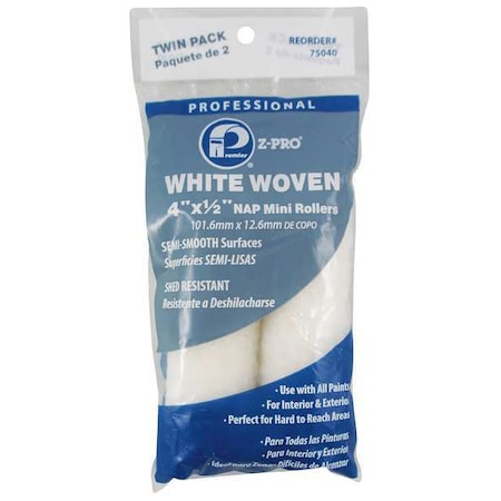 Premier 4" Mini Paint Roller Cover, 1/2" Nap, Woven, 2 PK 75040