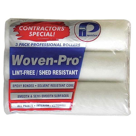 Premier 9" Paint Roller Cover, 3/8" Nap, Woven Fabric, 3 PK 3LF38