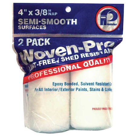 Premier 4" Paint Roller Cover, 3/8" Nap, Woven Fabric, 2 PK 2WP442