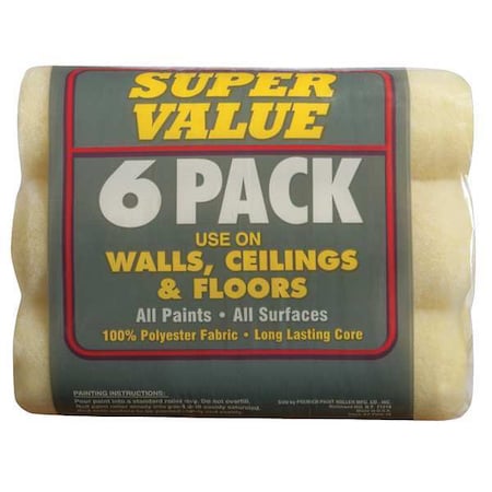 Premier 9" Paint Roller Cover, 1/2" Nap, Polyester 6PK50