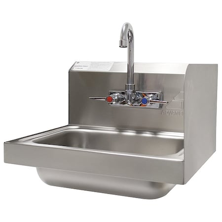 Advance Tabco Silver Bathroom Sink, Stainless Steel, Wall Mount Bowl Size 10" x 14" 7-PS-66R