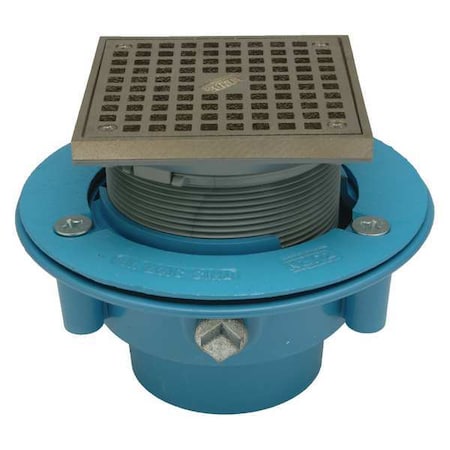 Zurn Square Floor Drain, Nickel Bronze, 2", Solvent-Weld GR-FS05NI-P2S-PS-CC