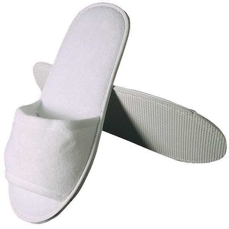 R & R Textile Slippers, Open Toe, Terry, White, PK25 X70500
