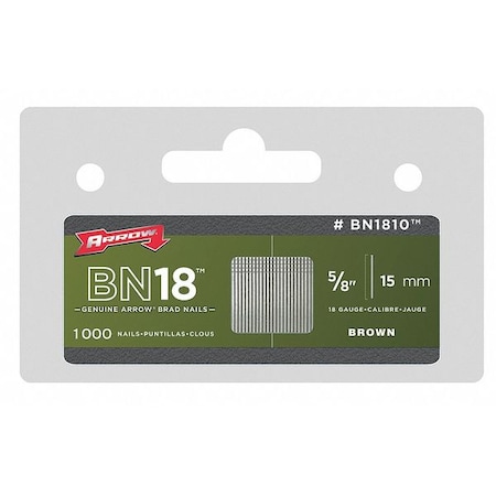 Arrow Fastener Collated Brad Nail, 5/8 in L, 18 ga, Hot Dipped Galvanized, Flat Head, 1000 PK BN1810CS