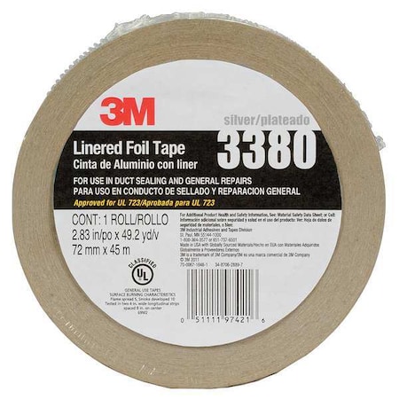 3M FoilTape, Aluminum, Silver, 49ydL, 2-3/4inW 3380