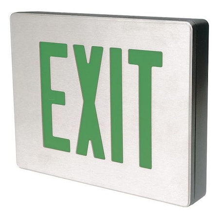 Dual-Lite Exit Sign, Grn Ltrs, Bk Hsg, Brshedalumstcl SESGBNEI