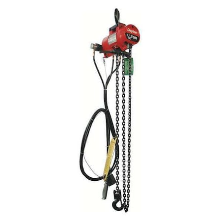 DAYTON Air Chain Hoist, 1000 lb.Cap., 10 ft.Lift 29XL86