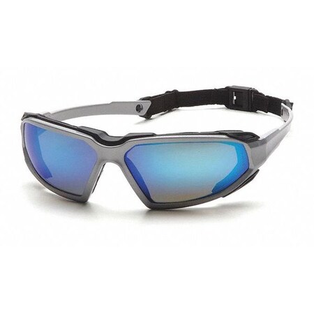 Pyramex Highlander, Safety Glasses, Anti-Fog, Scratch-Resistant, Ice Blue Mirror Lens, Silver/Black Frame SSB5065DT