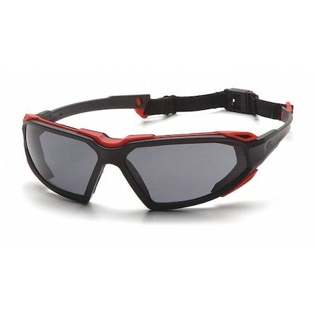 Pyramex Highlander, Safety Glasses, Anti-Fog, Scratch-Resistant, Gray Lens, Black; Red Frame, Full-Frame SBR5020DT