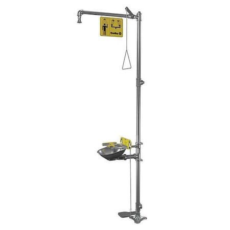 Bradley Shower with Eyewash, Floor Mount, Stainless Steel Pipe, 94 1/8 in H, Stainless Steel Bowl, Gray S19314SS
