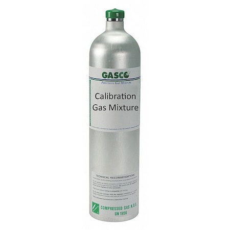 GASCO Calibration Gas, Nitric Oxide, Nitrogen, 58 L, C-10 Connection, +/-5% Accuracy 58L-125-100