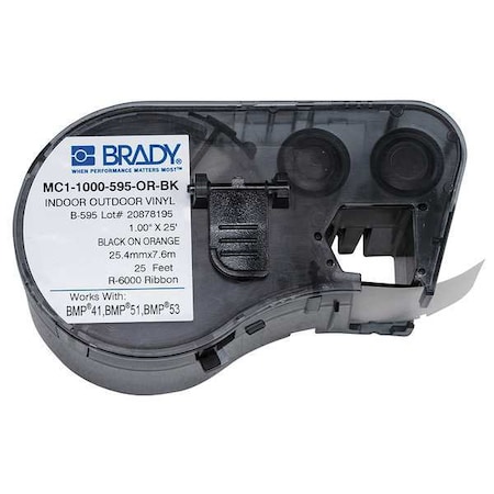 BRADY Label Tape Cartridge, Black/Orange, 1 in W MC1-1000-595-OR-BK