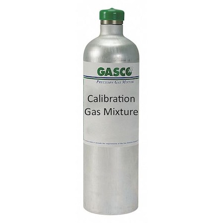 GASCO Calibration Gas, Carbon Monoxide, Hydrogen Sulfide, Methane, Nitrogen, Oxygen, 34 L, +/-5% Accuracy 34L-490BM