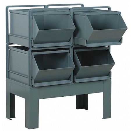 Stackbin Steel Sectional Stacking Bin, 38 in D x 32 in H x 20 1/2 in W, 2 Shelves, Gray 1-44RBCU-2