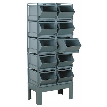 Stackbin Steel Sectional Stacking Bin, 38 in D x 62 in H x 20 1/2 in W, 5 Shelves, Gray 1-410RBCU-2