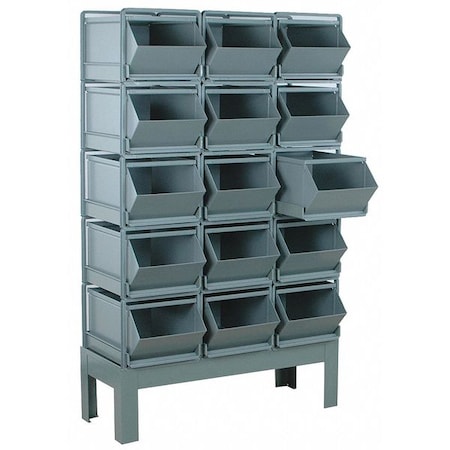 Stackbin Steel Sectional Stacking Bin, 38 in D x 62 in H x 20 1/2 in W, 5 Shelves, Gray 1-415RBCU-3