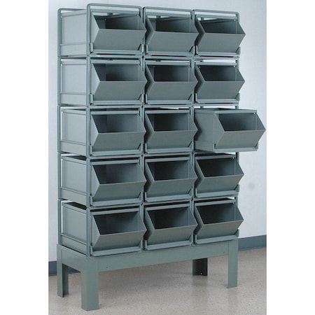 Stackbin Steel Sectional Stacking Bin, 46 in D x 70 in H x 24 in W, 5 Shelves, Gray 1-515RBCU-3