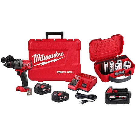 Milwaukee Tool M18 FUEL 1/2" Drill/Driver Kit + HOLE DOZER General-Purpose Hole Saw Kit - 9PC + M18 XC5.0 Battery 2903-22, 48-11-1850, 49-22-4006