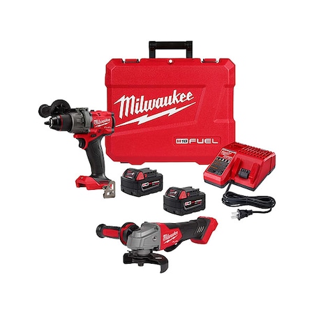 Milwaukee Tool M18 FUEL 4-1/2" / 5" Braking Grinder Paddle Switch, No-Lock + M18 FUEL 1/2" Hammer Drill/Driver Kit 2904-22, 2880-20
