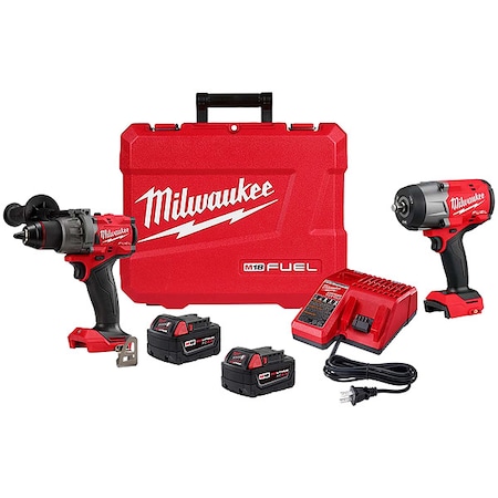 Milwaukee Tool M18 FUEL 1/2" Hammer Drill/Driver Kit + M18 FUEL 1/2" High Torque Impact Wrench w/ Friction Ring 2904-22, 2967-20