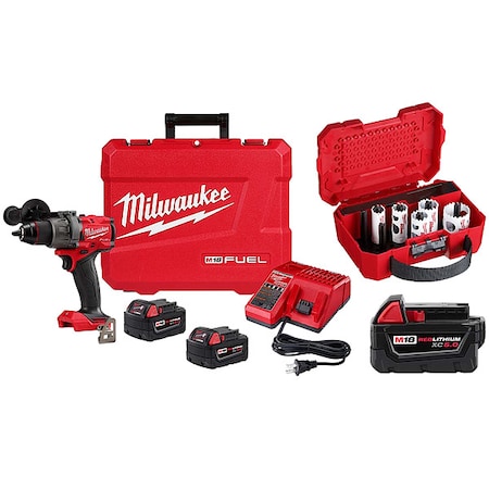 Milwaukee Tool M18 FUEL 1/2" Hammer Drill/Driver Kit + HOLE DOZER Gen-Purpose Hole Saw Kit 9PC + M18 XC5.0 Battery 2904-22, 48-11-1850, 49-22-4006