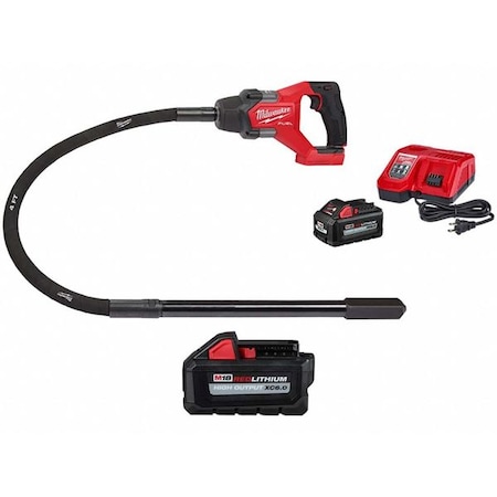 Milwaukee Tool Vibrator Kit and Battery, 18V, 4 ft Shaft 2910-21, 48-11-1865