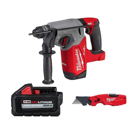 Milwaukee Tool FASTBACK 6-IN-1 Utility Knife + M18 HIGH OUTPUT XC6.0 Battery + M18 FUEL 1" SDS Plus Rotary Hammer 2912-20, 48-11-1865, 48-22-1505