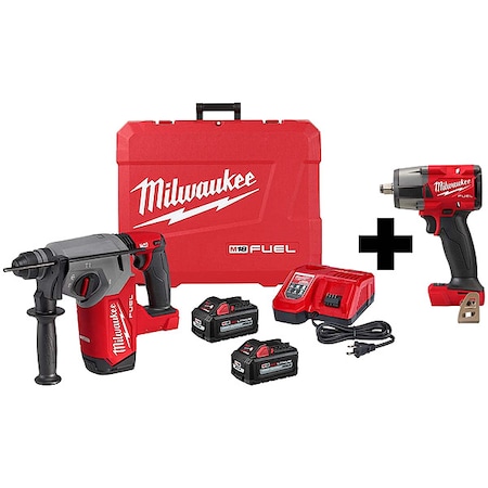 Milwaukee Tool M18 FUEL 1" SDS Plus Rotary Hammer Kit + M18 FUEL 1/2" Mid-Torque Impact Wrench w/ Friction Ring 2912-22, 2962-20