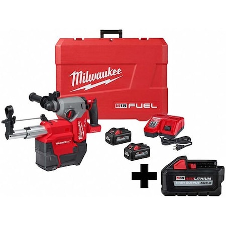 Milwaukee Tool M18 FUEL 1" SDS Plus Rotary Hammer w/ ONE-KEY Dust Extractor Kit + M18 HIGH OUTPUT XC6.0 Battery 2914-22DE, 48-11-1865