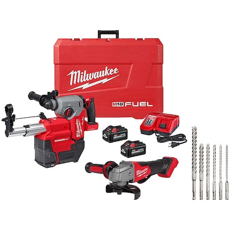 Milwaukee Tool M18 FUEL 4-1/2" / 5" Braking Grinder + M18 FUEL 1" SDS Plus Rotary Hammer + SDS PLUS 4CT MX4 6PC Kit 2914-22DE, 2880-20, 48-20-7499