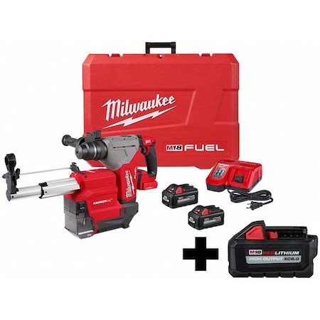 Milwaukee Tool M18 FUEL 1-1/8" SDS Plus Rotary Hammer w/ ONE-KEY & HAMMERVAC Dust Extractor Kit + M18 XC6.0 Battery 2915-22DE, 48-11-1865