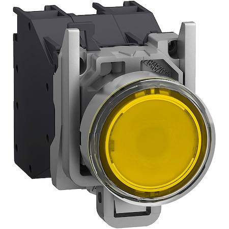 Schneider Electric Illuminated Push Button, Flush, Momentary Action, Not Applicable Release, Illuminated, Yellow XB4BP583BM5GEX