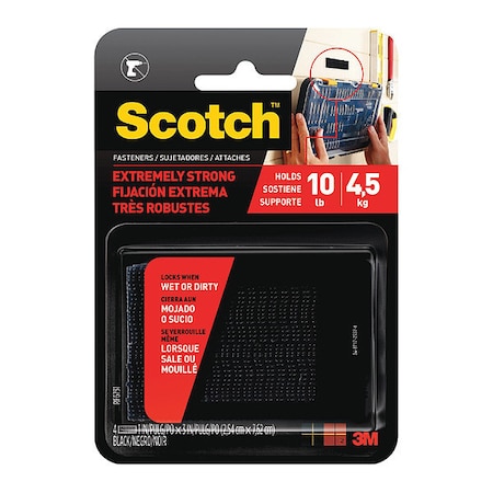 Scotch Reclosable Fastener, Acrylic Adhesive, 3 in, 1 in W, Black, 24 PK 64254