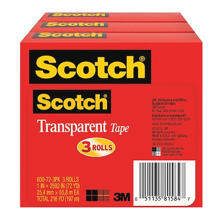 Scotch Tape 600-72-1"x2592" (25, 4m, PK12 600-72-3PK