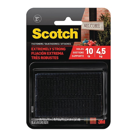Scotch Reclosable Fastener, Acrylic Adhesive, 3 in, 1 in W, Black, 24 PK RFD7091