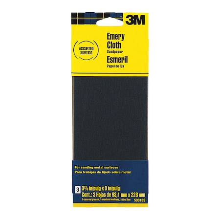 3M Emery Cloth Sandpaper, 3-2/3", PK60 5931ES