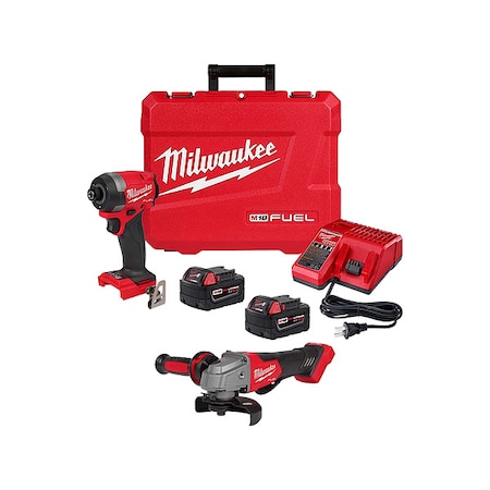 Milwaukee Tool M18 FUEL 4-1/2" / 5" Braking Grinder Paddle Switch, No-Lock + M18 FUEL 1/4" Hex Impact Driver Kit 2953-22, 2880-20