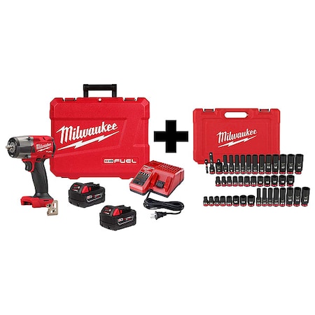 Milwaukee Tool M18 FUEL 3/8" MTIW w/ Friction Ring Kit + 43PC SHOCKWAVE 3/8" Drive 6-Point Socket Set 2960-22R,49-66-7009