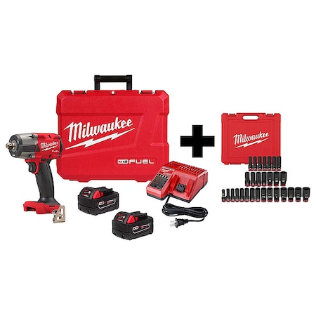 Milwaukee Tool M18 1/2" MTIW w Pin + 29PC Socket Set 2962P-22R,49-66-7016