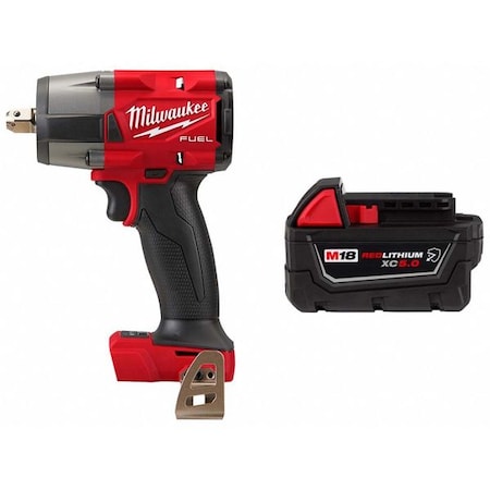 Milwaukee Tool M18 FUEL 1/2 " Mid-Torque Impact Wrench w/ Pin Detent + M18 XC5.0 Resistant Battery 2962P-20, 48-11-1850R