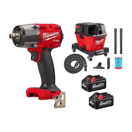 Milwaukee Tool M18 1/2" IW+6Gal Vac+2PK XC6.0 Battery 2962-20, 0910-20, 48-11-1862