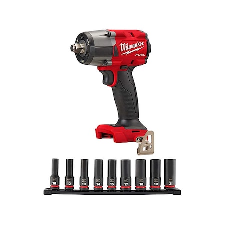 Milwaukee Tool M18 FUEL 1/2" MTIW + 9PC MET Socket Set 2962-20, 49-66-7032