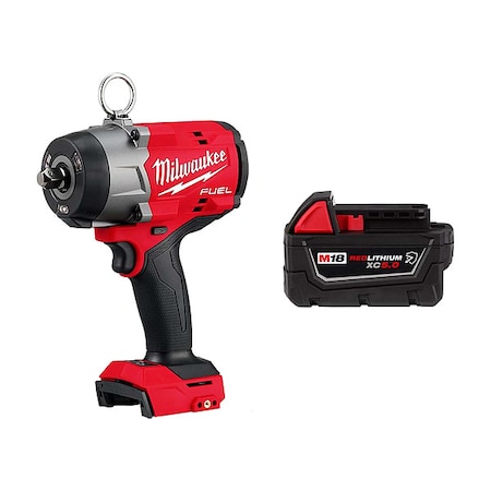 Milwaukee Tool M18 FUEL 1/2" High Torque Impact Wrench w/ Pin Detent + M18 XC5.0 Resistant Battery 2966-20, 48-11-1850R