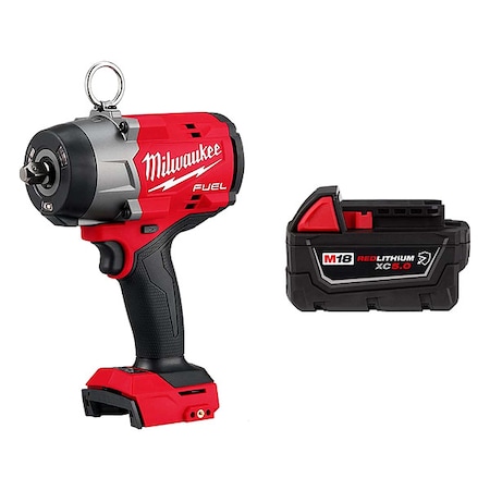 Milwaukee Tool HTIW Kit, 1/2" Drive, 900 ft-lb Torque + Battery (5.0 Ah) 2966-22, 48-11-1850R