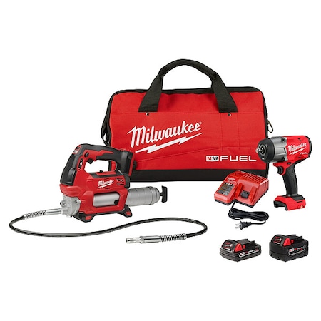 Milwaukee Tool M18 FUEL 1/2 in. High Torque Impact Wrench with Friction Ring & Grease Gun Combo Kit 2967-22GG