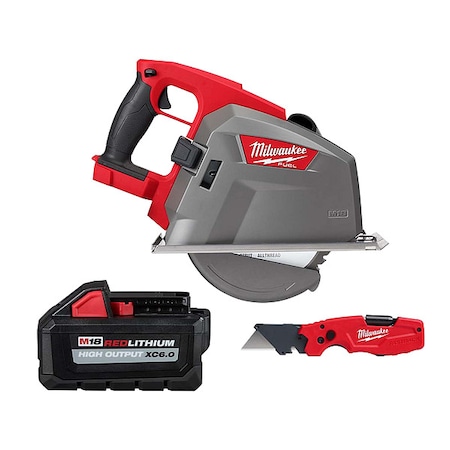 Milwaukee Tool FASTBACK 6-IN-1 Folding Utility Knife + M18 FUEL 8" Metal Cutting Circular Saw + M18 XC6.0 Battery 2982-20, 48-11-1865, 48-22-1505