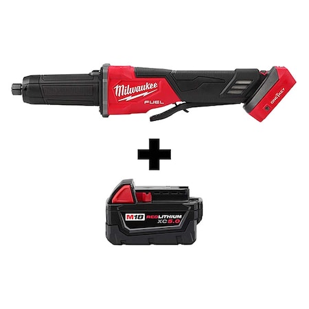 Milwaukee Tool M18 FUEL Variable Speed, Braking Die Grinder, Paddle Switch w/ ONE-KEY + M18 XC5.0 Battery Pack 2984-20, 48-11-1850